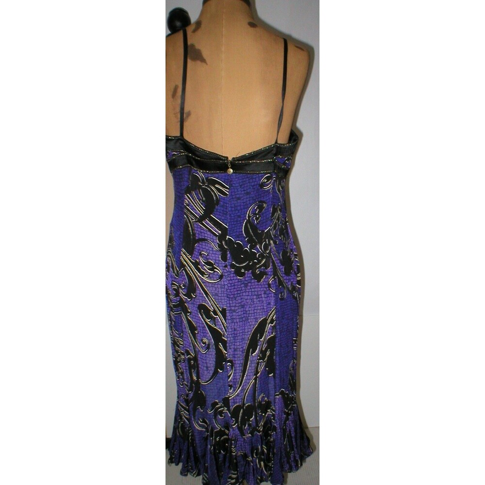 New Womens 8 NWT Italy Just Cavalli Purple Metallic Black Ruffle Print Dress 44 - Picture 3 of 12